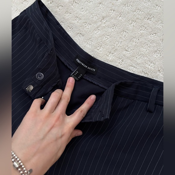 Navy blue pinstripe straight leg dress pants - Picture 11 of 14